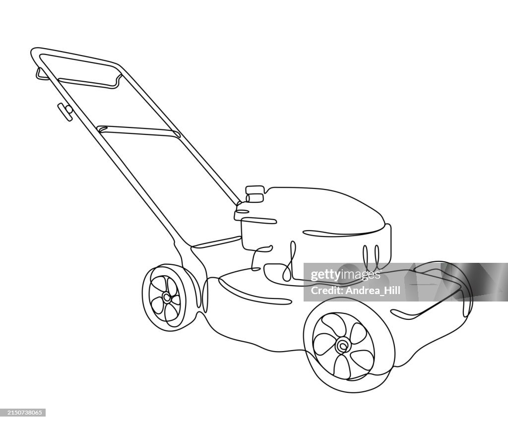 Lawn Mower Single Line Drawing with Editable Stroke