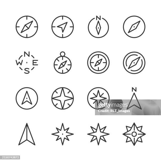 kompass-symbole — monoline-serie - kompassrose stock-grafiken, -clipart, -cartoons und -symbole