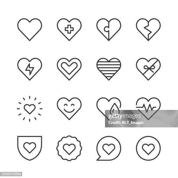 illustrazioni stock, clip art, cartoni animati e icone di tendenza di icone a forma di cuore — serie monoline - cuore spezzato