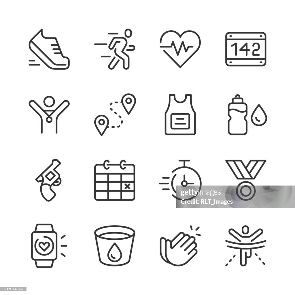 Running & Marathon Icons — Monoline Series