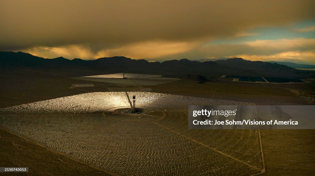 Solar power Plant outside of Las Vegas, Ivanpah Solar Plant from air, Nevada