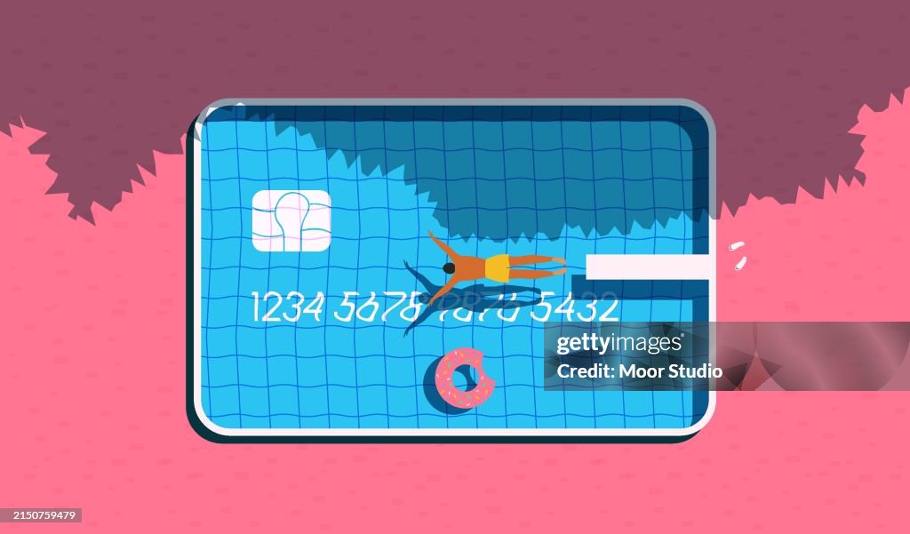 Homme plongeant dans une piscine en forme d’illustration de carte de crédit