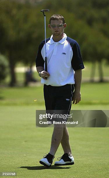 Wayne Rooney of England holding a golf club during a round of golf on May 25, 2003 on the North Course at the La Manga resort in La Manga, Spain.