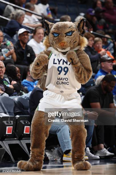 Mascot Prowl of the Minnesota Lynx looks on during the game against the Chicago Sky during a WNBA preseason game on May 3, 2024 at Target Center in...