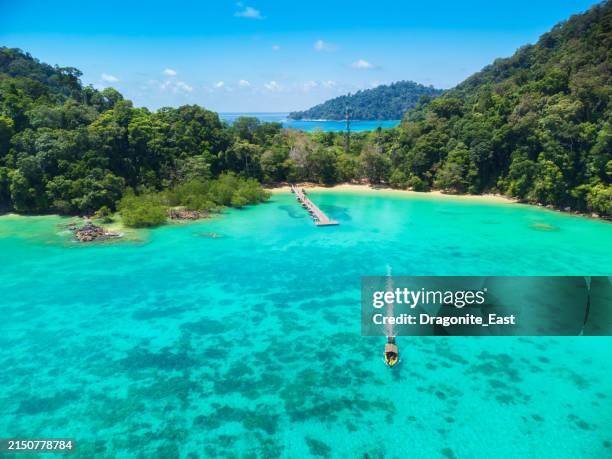 beautiful aerial landscape view of andaman sea at surin island, phang-nga, thailand - surin beach stock pictures, royalty-free photos & images
