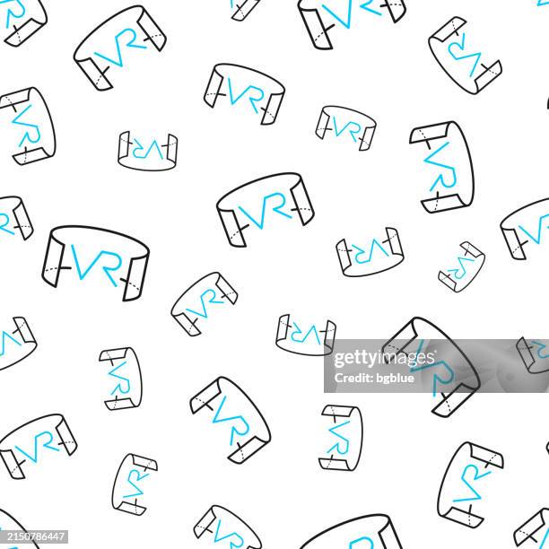vr - virtual reality. seamless pattern. line icons on white background - 360 background stock illustrations