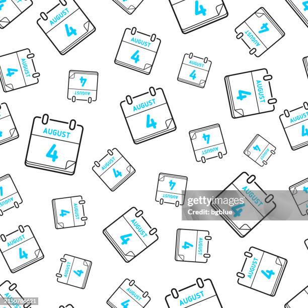 august 4. seamless pattern. line icons on white background - consistent schedule stock illustrations