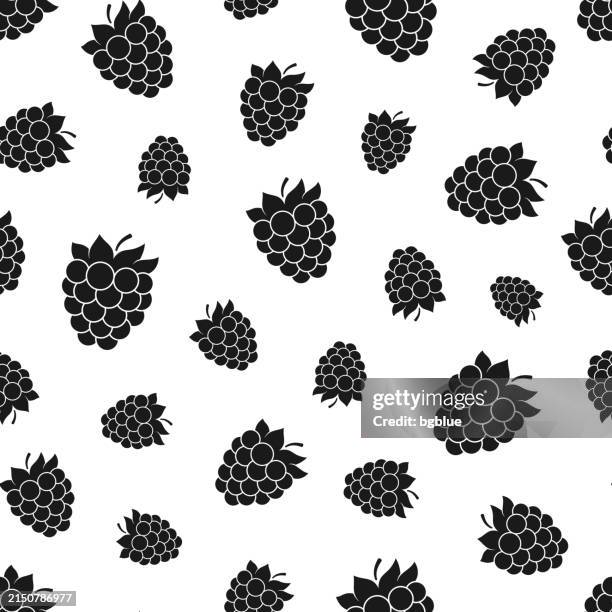 raspberry. seamless pattern. icons on white background - raspberry stock illustrations