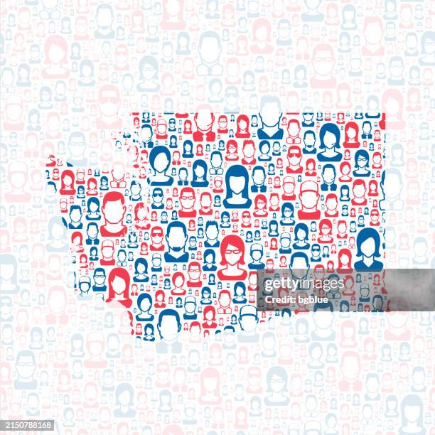 washington. map with blue and red people - seattle neighborhood stock illustrations