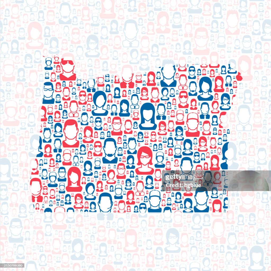 Oregon. Map with blue and red People