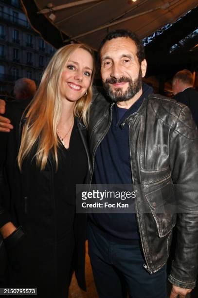 Julie Nicolet and Zinedine Soualem attend '140 ans De Legendes' Les Deux Magots Exhibition Party at Les deux Magots on April 29, 2024 in Paris,...