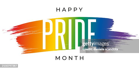 カラフルな虹色の旗にLGBTQプライド月間のバナーテキストペイントブラシスタイルのベクトルデザイン カラフルな虹色の旗にLGBTQプライド月間のバナーテキストペイントブラシスタイルのベクトルデザイン