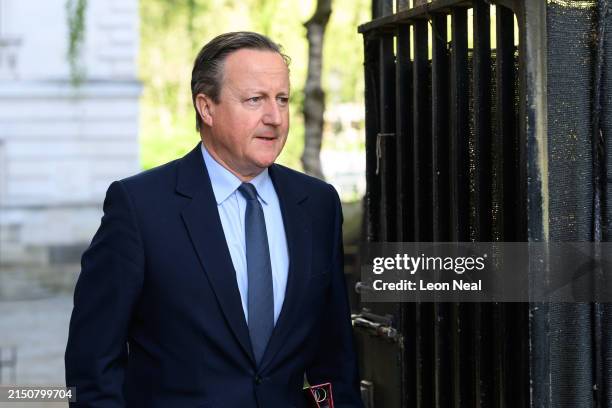 Foreign Secretary David Cameron arrives in Downing Street ahead of the weekly Cabinet meeting on April 30, 2024 in London, England.