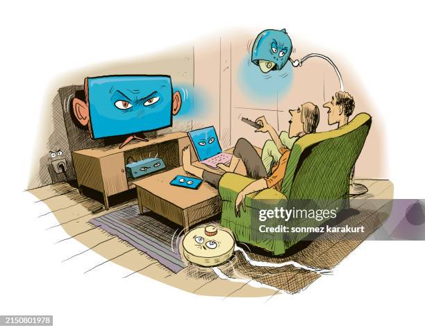 electronic devices, technology and the internet spy on people - electronic watch stock illustrations