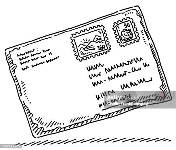 letter envelope stamps symbol drawing - white envelope stock illustrations