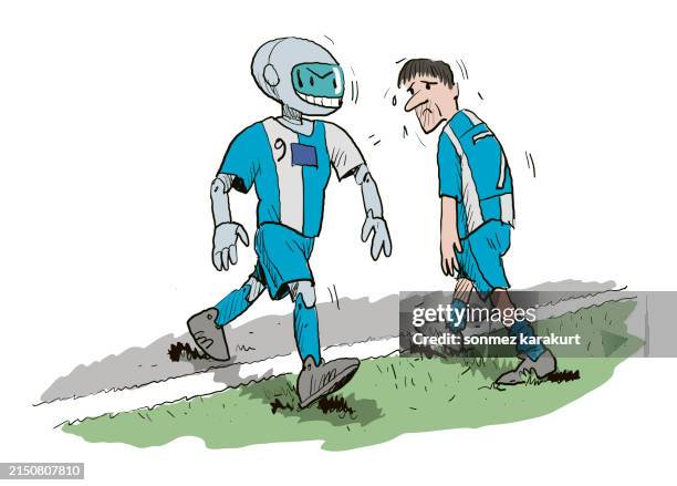 artificial intelligence robot will replace humans in sports - substitute player stock illustrations