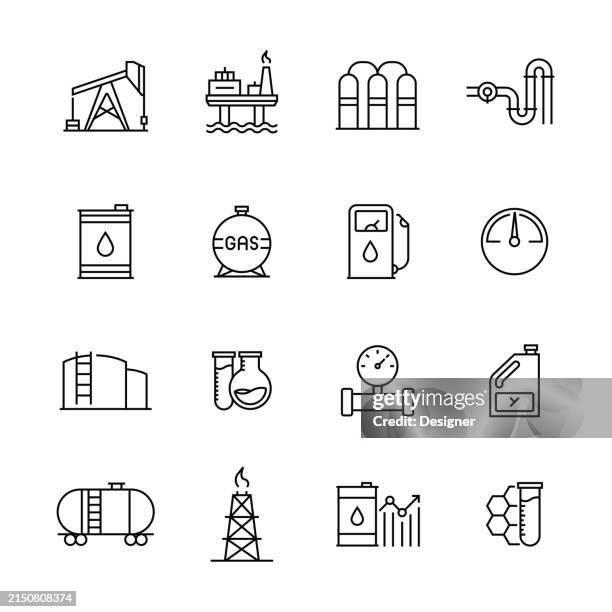 bildbanksillustrationer, clip art samt tecknat material och ikoner med simple oil industry line icon set. gasoline, fossil fuel, pipeline, fuel and power, oil refinery. - naturgas