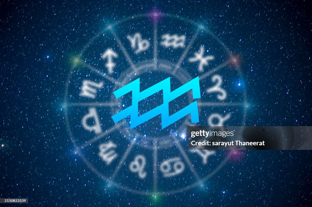 Astrology and horoscope predictions aries symbol on stars in the universe background light