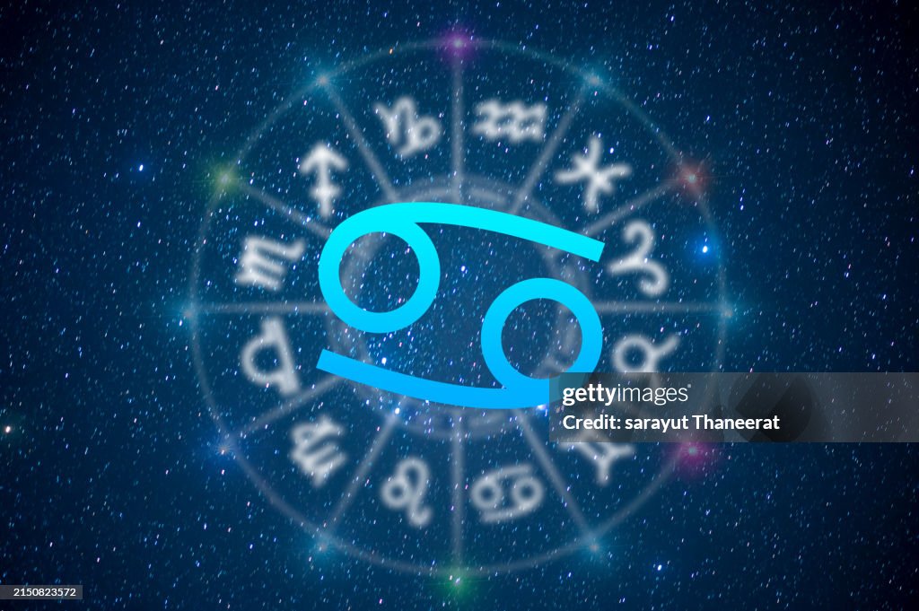 Cancer Astrology and horoscope predictions aries symbol on stars in the universe background light