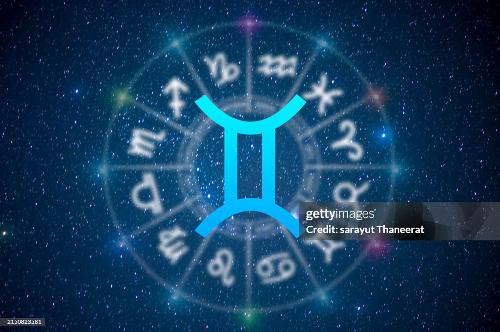 Gemini Astrology and horoscope predictions aries symbol on stars in the universe background light