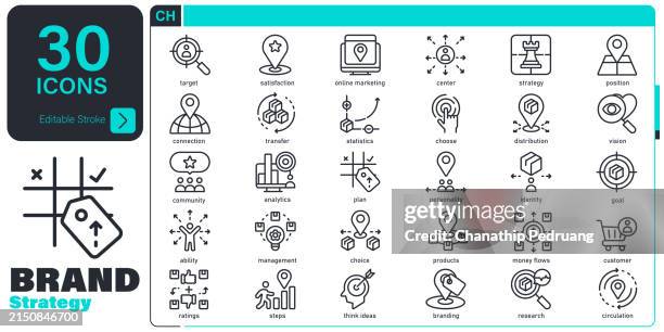 ilustraciones, imágenes clip art, dibujos animados e iconos de stock de conjunto de planes de negocios. 30 elementos gráficos vectoriales de trazo editables, ilustración de stock símbolo de icono, negocio, análisis, paso, logro, gestión, marca - posicionamiento
