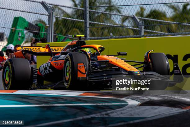 Lando Norris from the UK is driving the McLaren F1 Team MCL38 Mercedes during the Formula 1 Crypto.com Miami Grand Prix 2024 in Miami, USA, on May 3,...