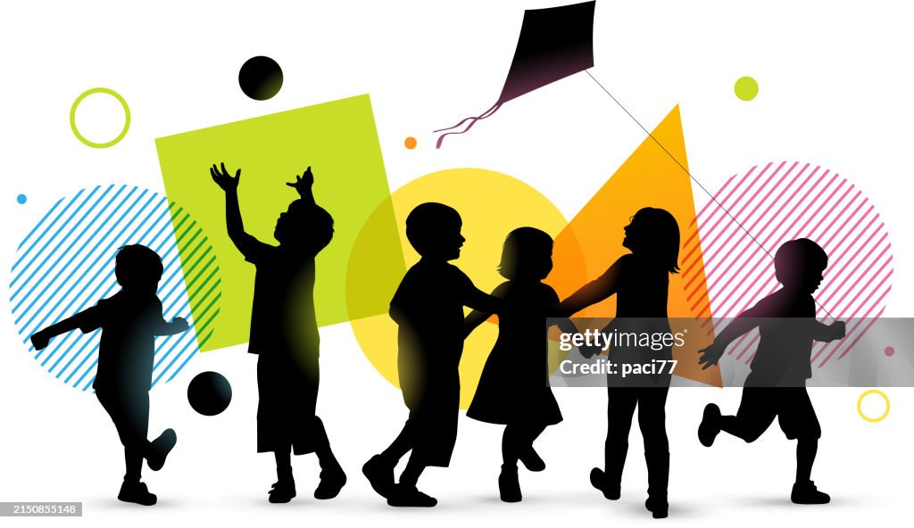 Siluetas de ilustración vectorial de niños felices.