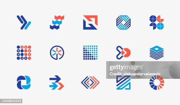 geometric icons design elements - data technology stock illustrations