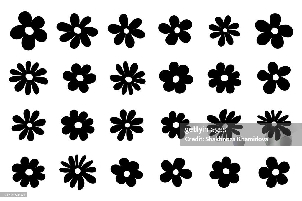 Hippy groovy daisy flowers set. Retro vintage style, hand drawn elements. 60s, 70s, icon flower, pastel colors, Flat cartoon illustration.