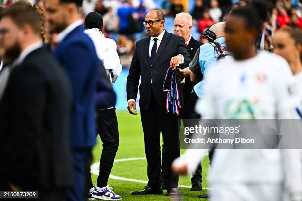 Fabrice ABRIEL head coach of Fleury and Philippe DIALLO president of FFF after the French Women's Cup Final match between Paris and Fleury at Stade...