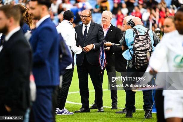 Fabrice ABRIEL head coach of Fleury and Philippe DIALLO president of FFF after the French Women's Cup Final match between Paris and Fleury at Stade...