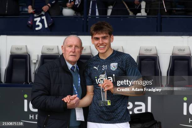 Tony Brown presents Tom Fellows of West Bromwich Albion Young Player of the Year during the Sky Bet Championship match between West Bromwich Albion...