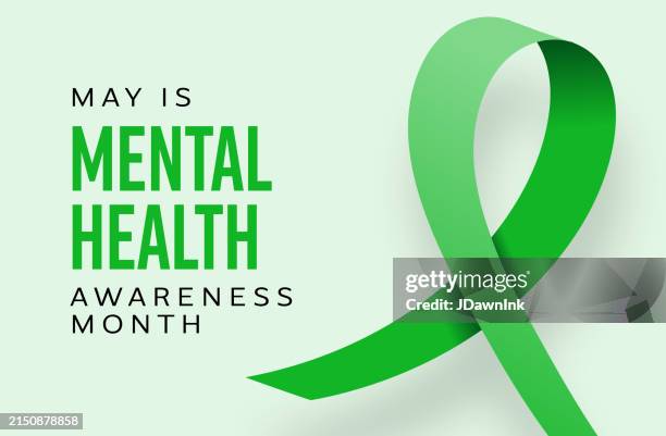 stockillustraties, clipart, cartoons en iconen met mental health awareness month may with green ribbon web banner text design template - bewustwording over geestelijke gezondheid