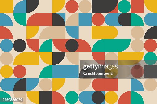Seamless multi colored retro Bauhaus abstract shapes pattern Seamless multi colored retro Bauhaus abstract shapes pattern