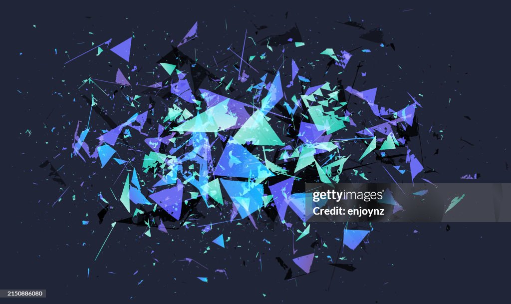 Colorful shattered glitch shapes explosion