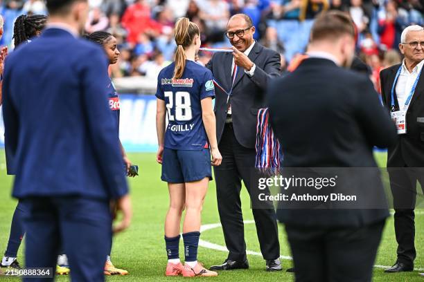 Philippe DIALLO president of Football French Federation and Jade LE GUILLY of PSG during the French Women's Cup Final match between Paris and Fleury...