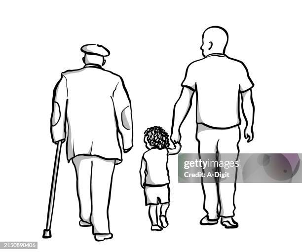 drei generationen von ihm - großeltern stock-grafiken, -clipart, -cartoons und -symbole