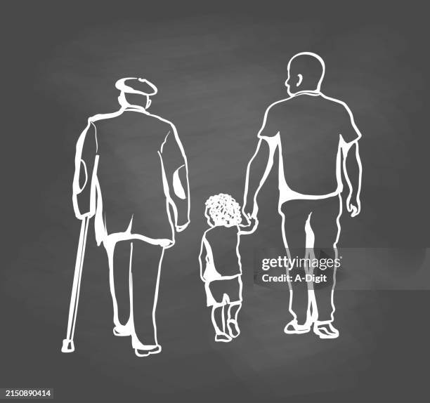 stockillustraties, clipart, cartoons en iconen met three generations of him blackboard - familie met meerdere generaties