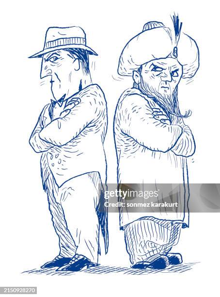 contemporary conservative conflict in the middle east and turkey - radical islam stock illustrations