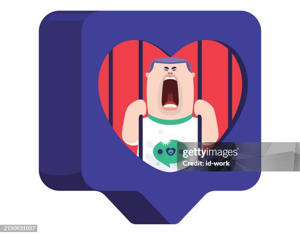 man screaming since being jailed in like button - behind window stock illustrations