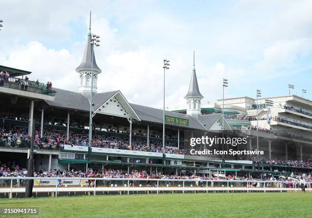 Churchill Downs famous twin spires before the 150th running of the Kentucky Derby on May 4 at Churchill Downs in Louisville, Ky.