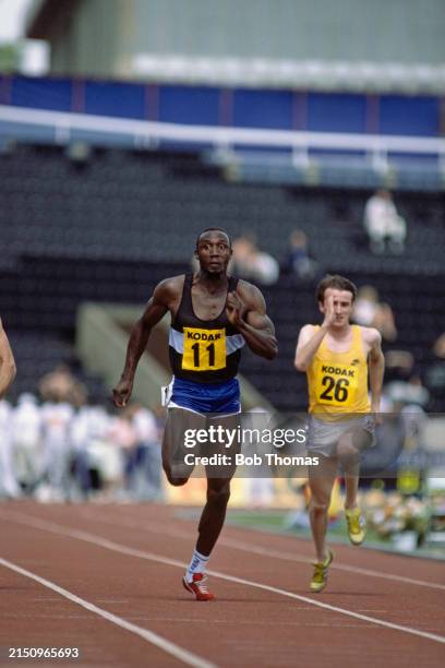 Jamaican born British athlete Linford Christie of Thames Valley Harriers competes in a Men's sprint event on the track at the Kodak AAA Championships...