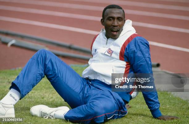 Jamaican born British sprinter Linford Christie beside the track during competition at the Kodak Classic athletics meeting at Gateshead International...