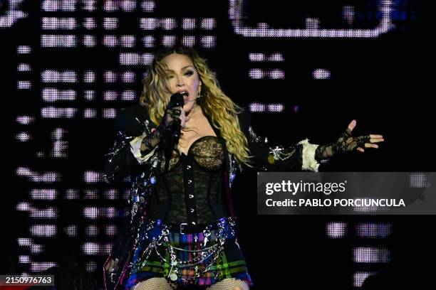 Pop star Madonna performs onstage during a free concert at Copacabana beach in Rio de Janeiro, Brazil, on May 4, 2024. . Madonna ended her "The...