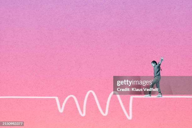 girl balancing on rope with arms outstretched - digital composite stock pictures, royalty-free photos & images