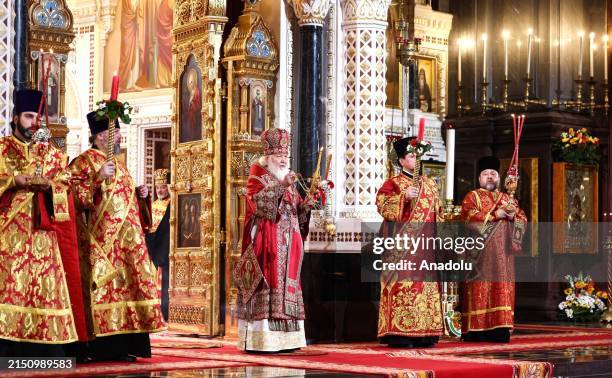Russian Orthodox Patriarch Kirill leads the Easter service at the Christ The Saviour Cathedral in Moscow, Russia on May 05, 2024. Russian President...