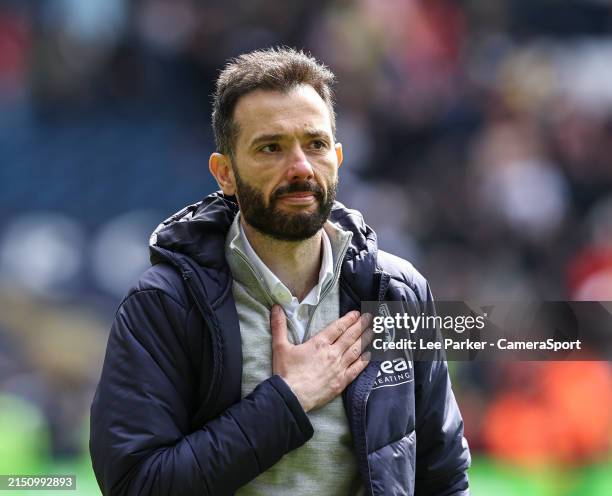 West Bromwich Albion manager Carlos Corberan applauds the fans at the final whistle during the Sky Bet Championship match between West Bromwich...