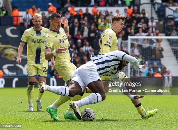 West Bromwich Albion's Cedric Kipre is fouled by Preston North End's Milutin Osmajic with Mads Frokjaer-Jensen close by during the Sky Bet...