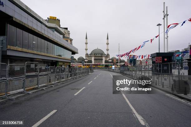 General view of empty streets as Intense security measures were taken in Saraçhane for the May 1st Labor Day on May 1, 2024 in Istanbul, Türkiye. May...