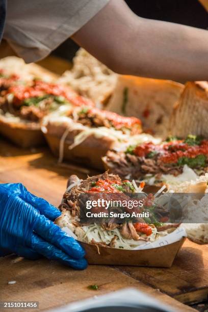 Honey Truffle And Pork Ciabatta With Peperoncini Sottolio , Foto de stock
